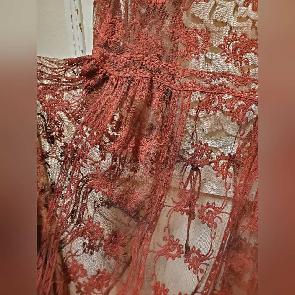 Overdyed Upcycled Floral Lace Duster Kimono Size 1X - Picture 8 of 10